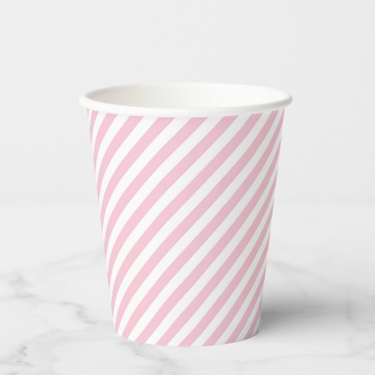 Diagonal white and pink stripes pattern 紙コップ (正面)