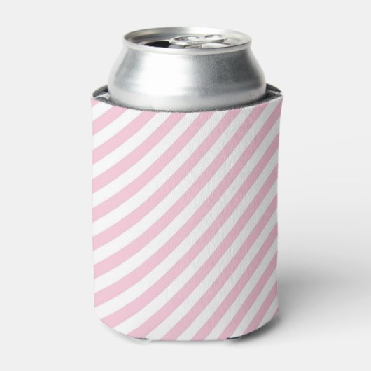 Diagonal white and pink stripes pattern 缶クーラー (缶正面)