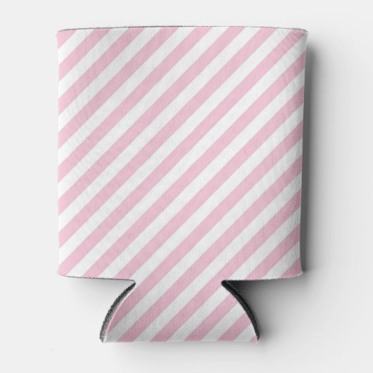 Diagonal white and pink stripes pattern 缶クーラー (正面)