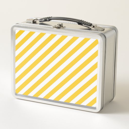 Diagonal yellow and white stripes pattern  メタルランチボックス (正面)