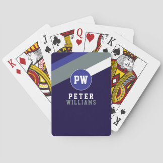 Diagonally Striped Playing Cards Monogrammed Blue トランプ