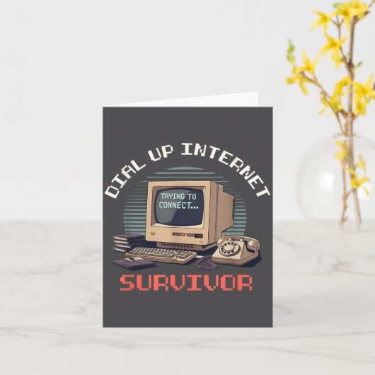 Dial Up Internet Survivor Funny Retro Computer Lov カード (黄色い花)
