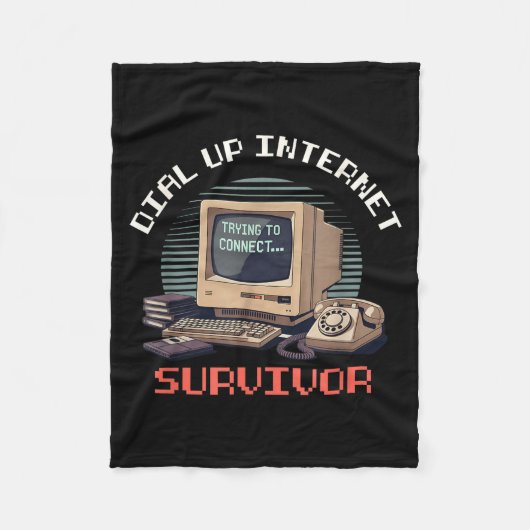 Dial Up Internet Survivor Funny Retro Computer Lov フリースブランケット (正面)