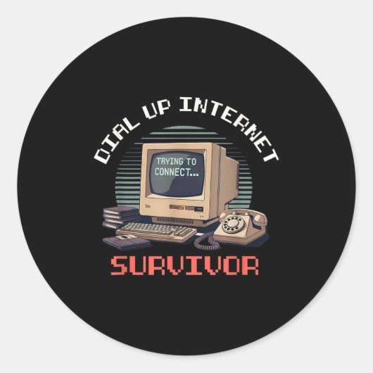 Dial Up Internet Survivor Funny Retro Computer Lov ラウンドシール (正面)
