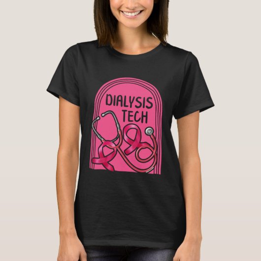 Dialysis Nurse Dialysis Tech Pink Stethoscope Tee  Tシャツ (正面)