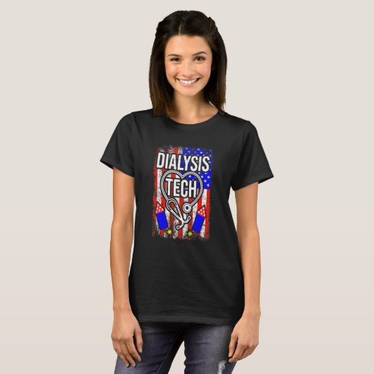 Dialysis Tech 4th Of July American Flag Stethoscop Tシャツ (正面フル)