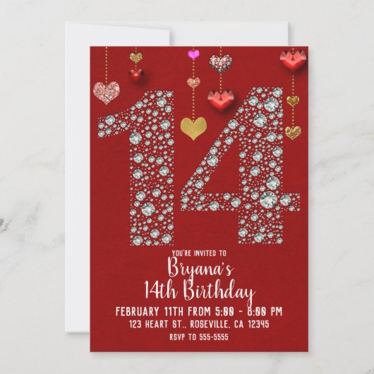 Diamond 14 Valentine's 14th Birthday Party写真 招待状 (正面)
