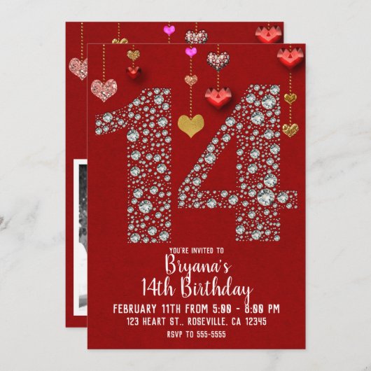 Diamond 14 Valentine's 14th Birthday Party写真 招待状 (正面/裏面)