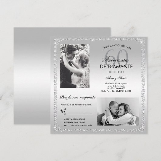 Diamond 60th Wedding Anniversary Double Photo 招待状 (正面/裏面)