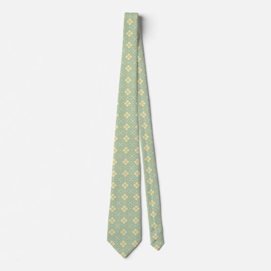 Diamond and Wave Pattern Gold Cyan ネクタイ (正面)