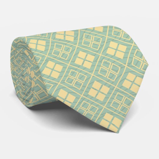 Diamond and Wave Pattern Gold Cyan ネクタイ (ロール)