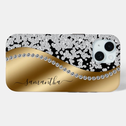 Diamond Bling Gold Metal Personalized Script  Case-Mate iPhoneケース (裏面 (横))