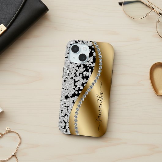 Diamond Bling Gold Metal Personalized Script  Case-Mate iPhoneケース