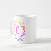Diamond Botanical Monogram Coffee Mug |Personalize コーヒーマグカップ (正面左)