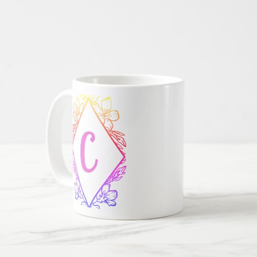 Diamond Botanical Monogram Coffee Mug |Personalize コーヒーマグカップ (正面左)