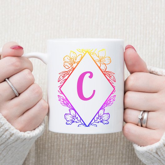 Diamond Botanical Monogram Coffee Mug |Personalize コーヒーマグカップ