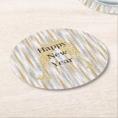 Diamond Champagne Glass Happy New Year Silver Gold ラウンドペーパーコースター (アングル)