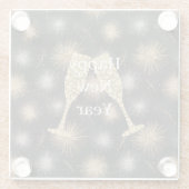 Diamond Champagne Happy New Year Black Fireworks ガラスコースター (裏面)