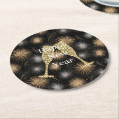 Diamond Champagne Happy New Year Black Fireworks ラウンドペーパーコースター (アングル)