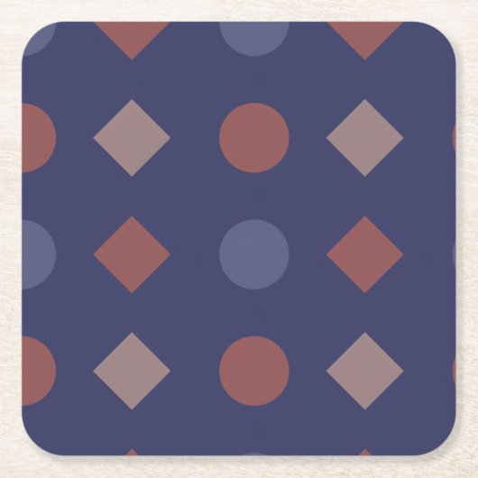 Diamond-Dot Geometric Pattern – Navy, Brick スクエアペーパーコースター (正面)