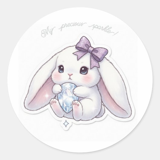 Diamond Dream Bunny - Sparkle Gemstone Kawaii Art  ラウンドシール (正面)