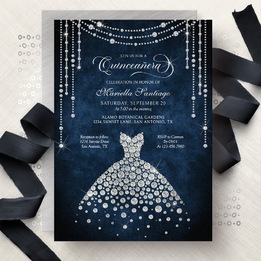 Diamond Dress Sparkle Quinceanera Invitation 招待状