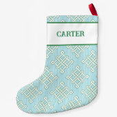 Diamond Endless Knot in Green + Aqua Personalized スモールクリスマスストッキング (裏面)