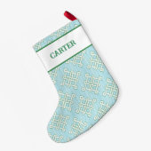 Diamond Endless Knot in Green + Aqua Personalized スモールクリスマスストッキング (裏面 (吊り時))