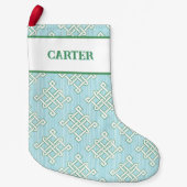 Diamond Endless Knot in Green + Aqua Personalized スモールクリスマスストッキング (正面)
