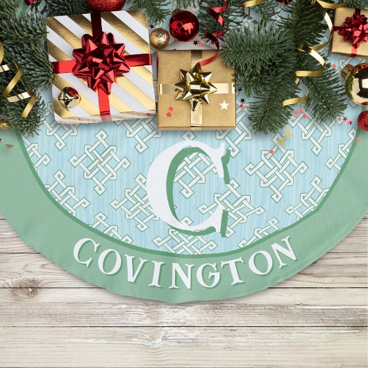 Diamond Endless Knot in Green + Aqua Personalized フェイクリネンツリースカート