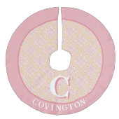 Diamond Endless Knot in Pink + Orange Personalized フェイクリネンツリースカート (正面)