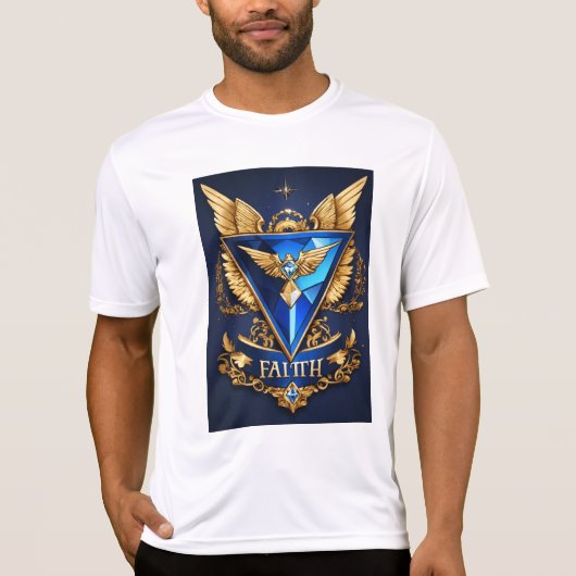 Diamond Faith LLC：ウイングエレガント、サファイア、金ゴールド Tシャツ (正面)