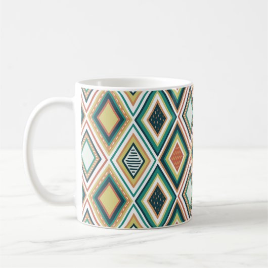 Diamond Geometric Pattern in Earth Tones コーヒーマグカップ (左)