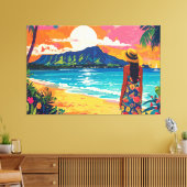 Diamond Head Hawaii tropical landscape キャンバスプリント (インサイチュ (リビング))