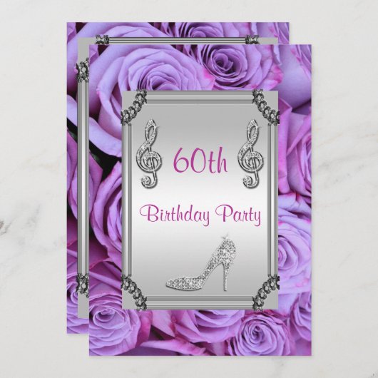Diamond Music Note、Stileto & Diamond薄紫バラ60th 招待状 (正面/裏面)