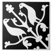 Diamond Orientation Birds Black and White タイル (正面)