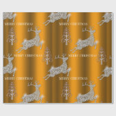 Diamond Reindeer And Silver Trees Gold Christmas ラッピングペーパー (フラット)