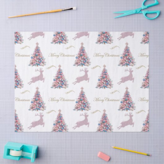 Diamond Reindeer Pink Pastel Christmas 薄葉紙 (クラフト)