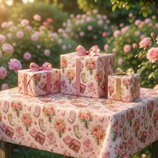 Diamond Rings, Roses & Luxury Gift Boxes Pattern ラッピングペーパーシート