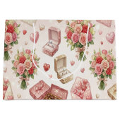 Diamond Rings, Roses & Luxury Gift Boxes Pattern ラージペーパーバッグ (正面)