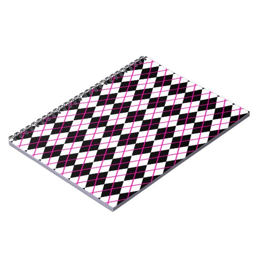 Diamond Shape Argyle Print Black and Pink ノートブック (左側)