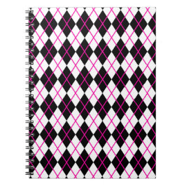 Diamond Shape Argyle Print Black and Pink ノートブック