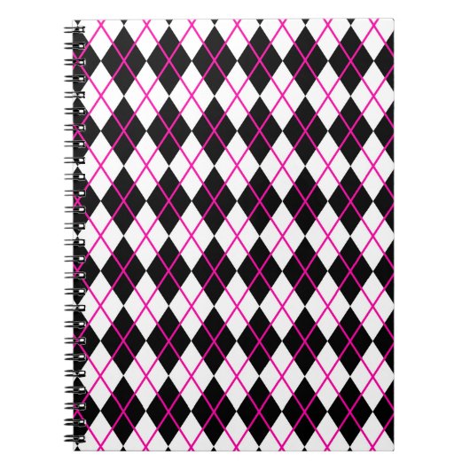 Diamond Shape Argyle Print Black and Pink ノートブック (正面)