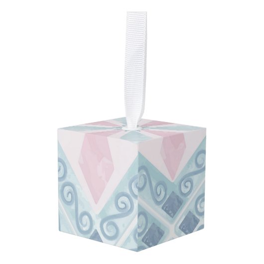 diamond shaped blue pattern キューブオーナメント (正面アングル)