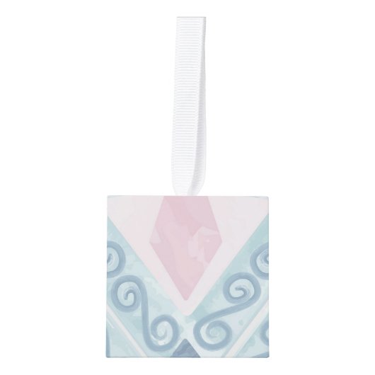 diamond shaped blue pattern キューブオーナメント (正面)