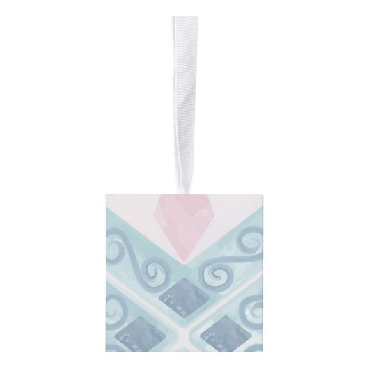 diamond shaped blue pattern キューブオーナメント (右)