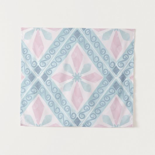 diamond shaped blue pattern タペストリー (正面(横))