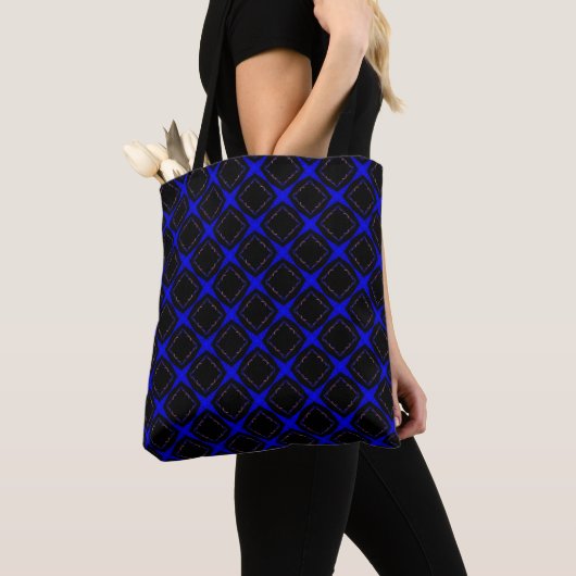 Diamond-shaped Pattern, Blue and Black, トートバッグ (クローズアップ)