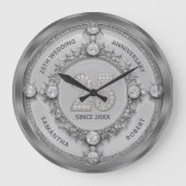 Diamond & Silver Frame 25th Wedding Anniversary ラージ壁時計 (正面)