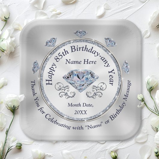 Diamond themed, 85th Birthday Plates, Personalized ペーパープレート